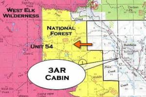 map2 map of hunting cabin at unit 54 in gunnison colorado